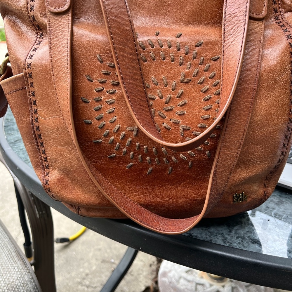 The Sak Brown Leather Tote with Perforated Detailing